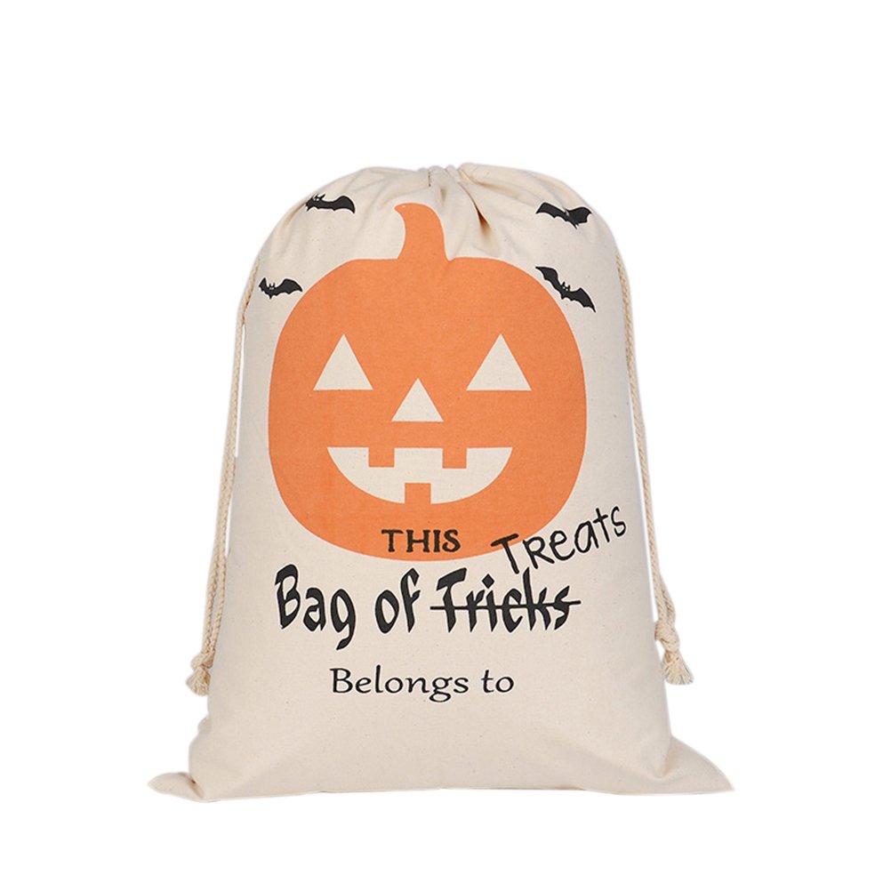 DOITOOL Halloween Candy Bags - Pumpkin Canvas Drawstring Pouch for Trick or Treat, Candy Storage & Gift Bags (S02) | Perfect for Halloween Parties, School Events & Neighborhood Trick-or-Treating