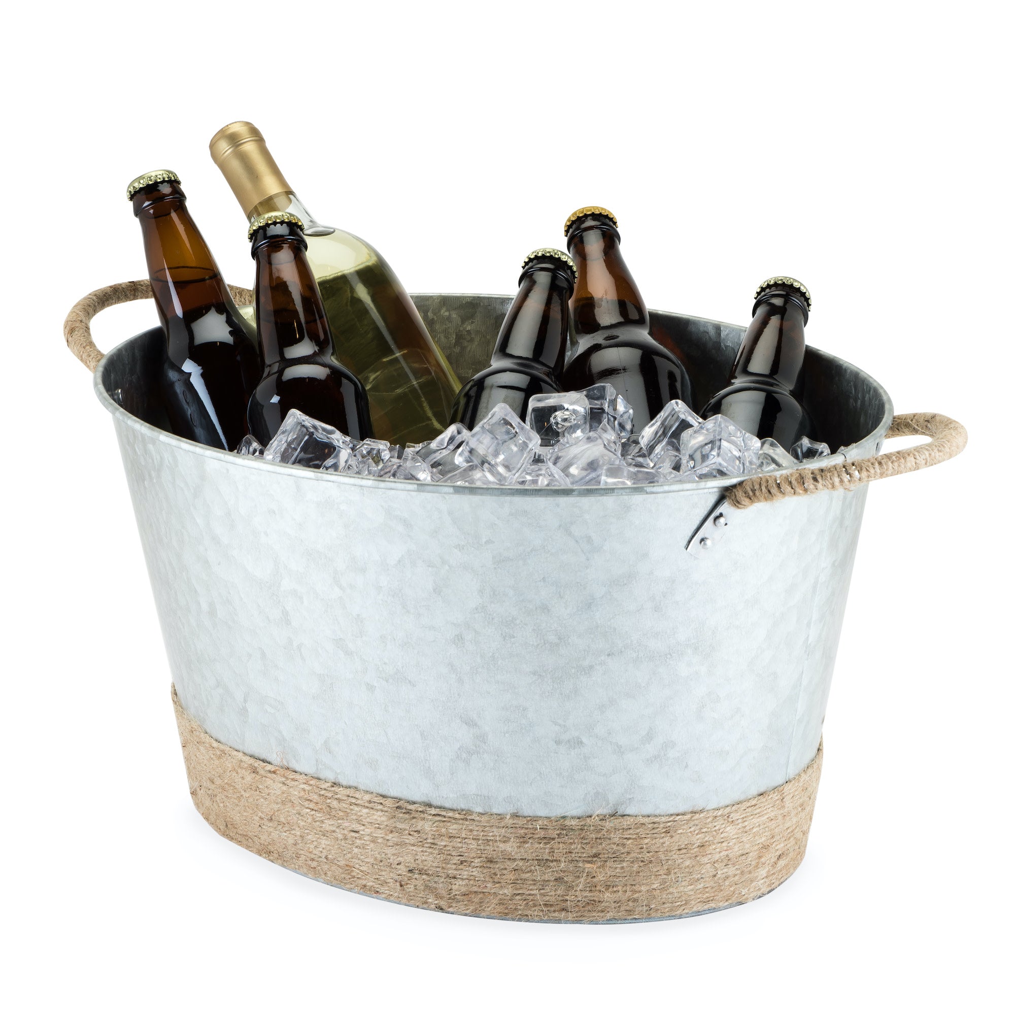 Twine Living Jute Rope Wrapped Galvanized Tub - Rustic Farmhouse Decor for Bathroom Storage, Plant Holder & Home Organization