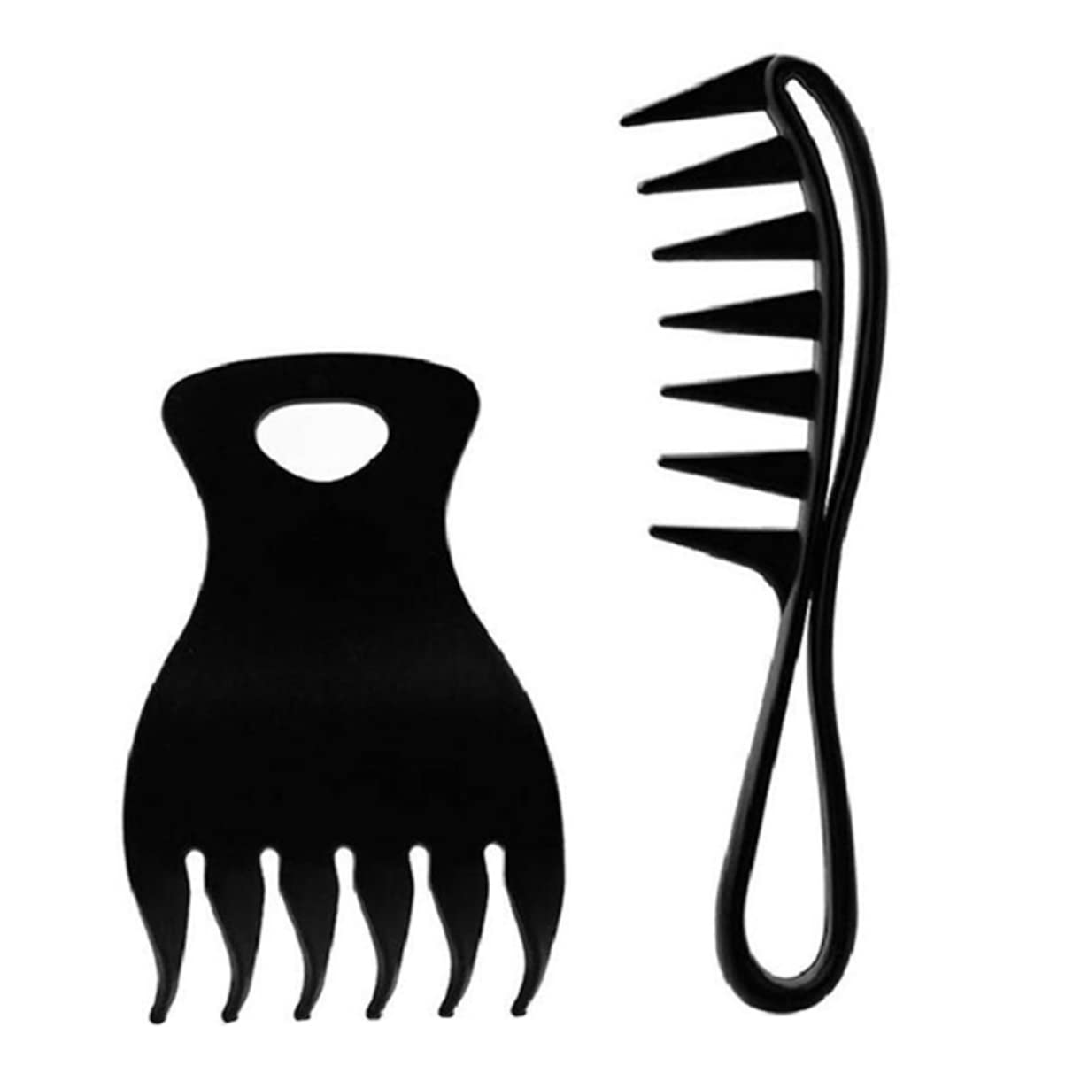 Lurrose 2 Pack Retro Styling Combs for Men - Afro Comb, Mustache Comb & Large Tooth Detangling Comb - Black Plastic Hair Styling Tools for Salon & Home Use - Perfect for Beard Grooming, Curly Hair Care & Styling
