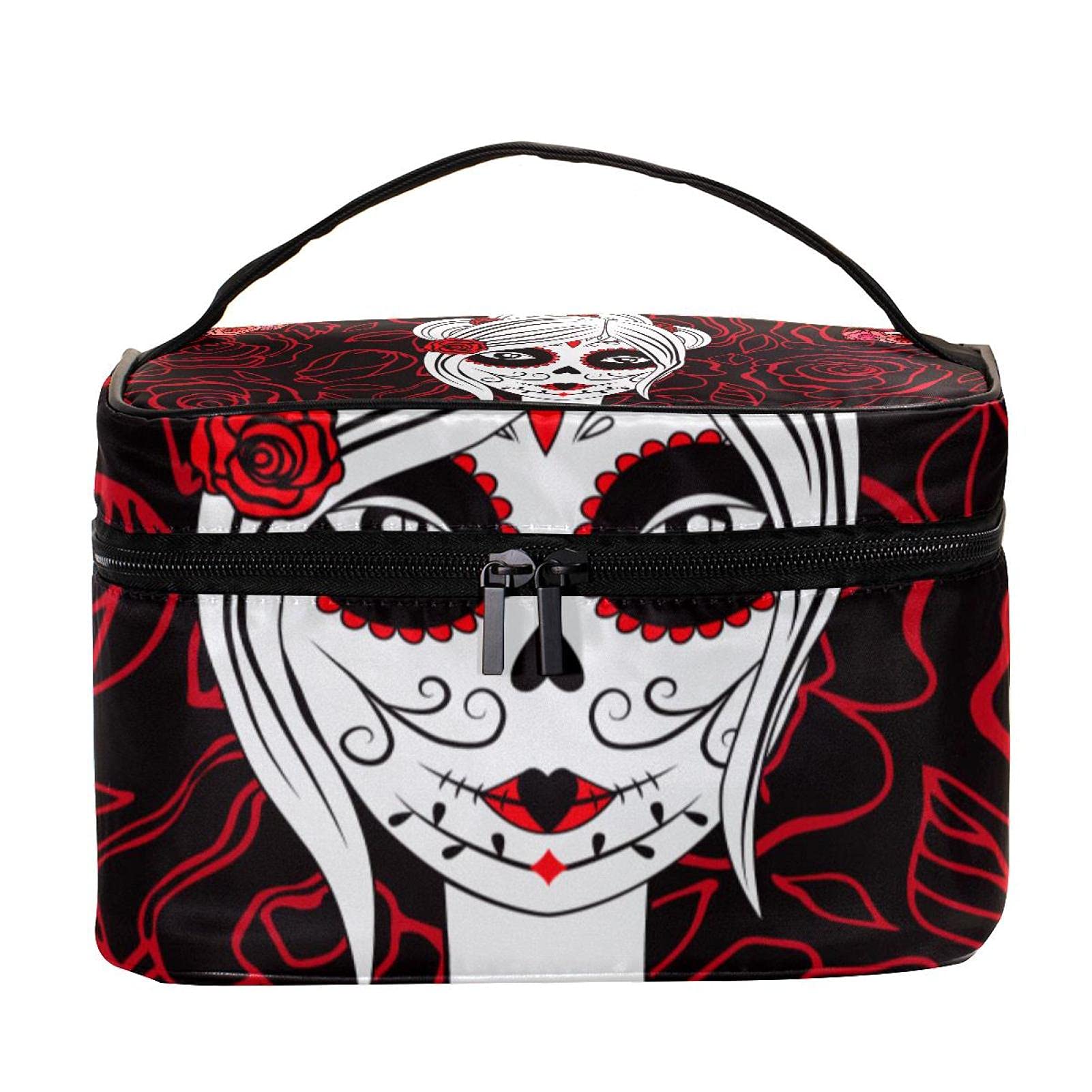 Skull Girl Day of the Dead Makeup Bag - Large Travel Cosmetic Organizer with Zipper, Toiletry Pouch for Women & Girls | Perfect for Halloween, Dia de los Muertos, and Festival Makeup Storage