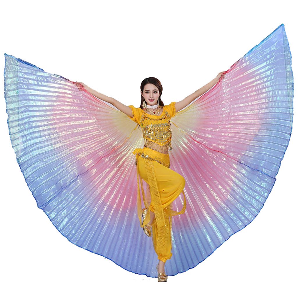 Professional Wuchieal Women's Belly Dance Costume Isis Wings with Sticks - Perfect for Performances, Stage Shows, and Dance Practice