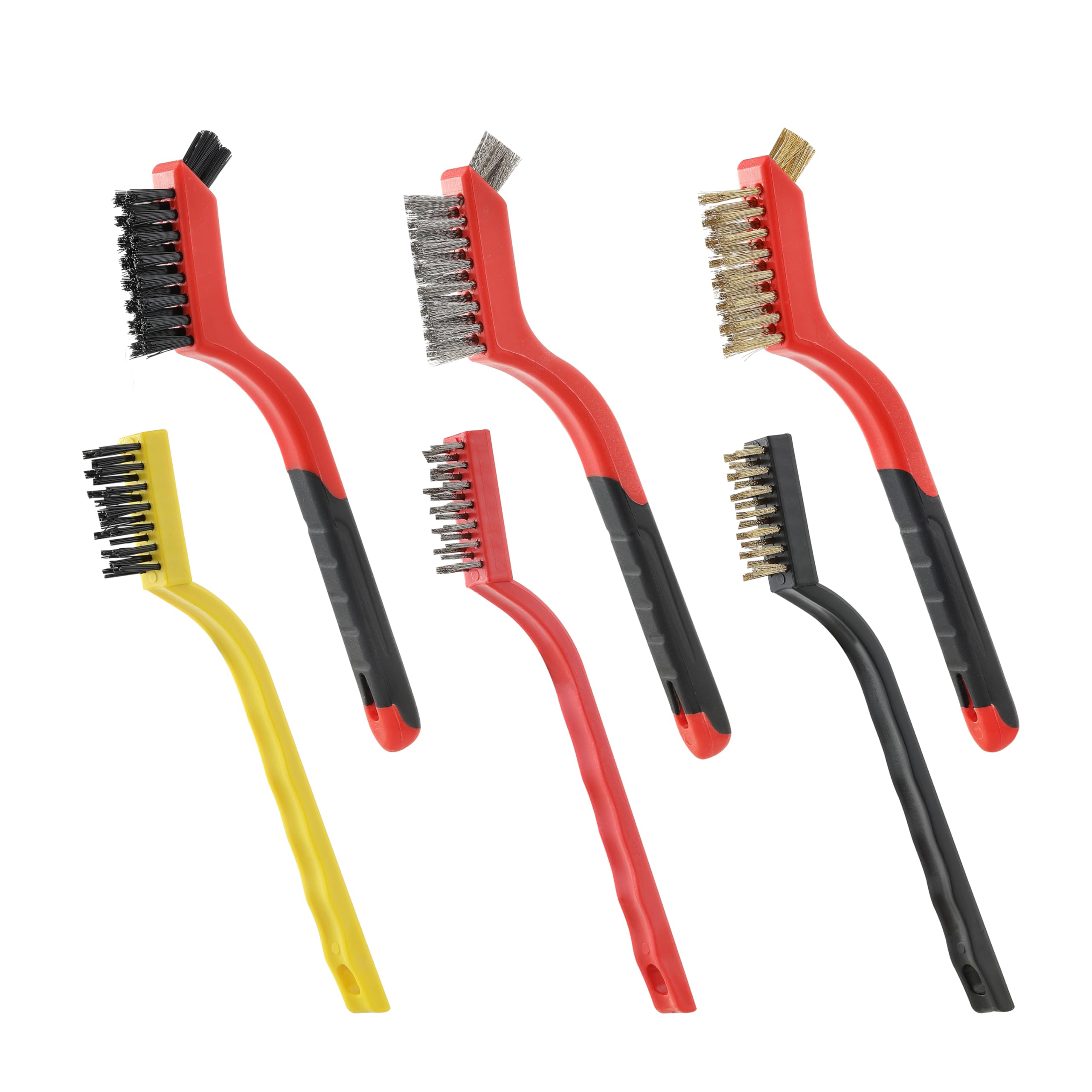 6-Piece Wire Brush Set - Brass, Stainless Steel & Nylon Bristles with Anti-Slip Grip | Heavy-Duty Rust & Dirt Remover for Metal, Grills, Tools & Automotive Parts | Perfect for DIY, Workshop & Industrial Cleaning (7 Inch)