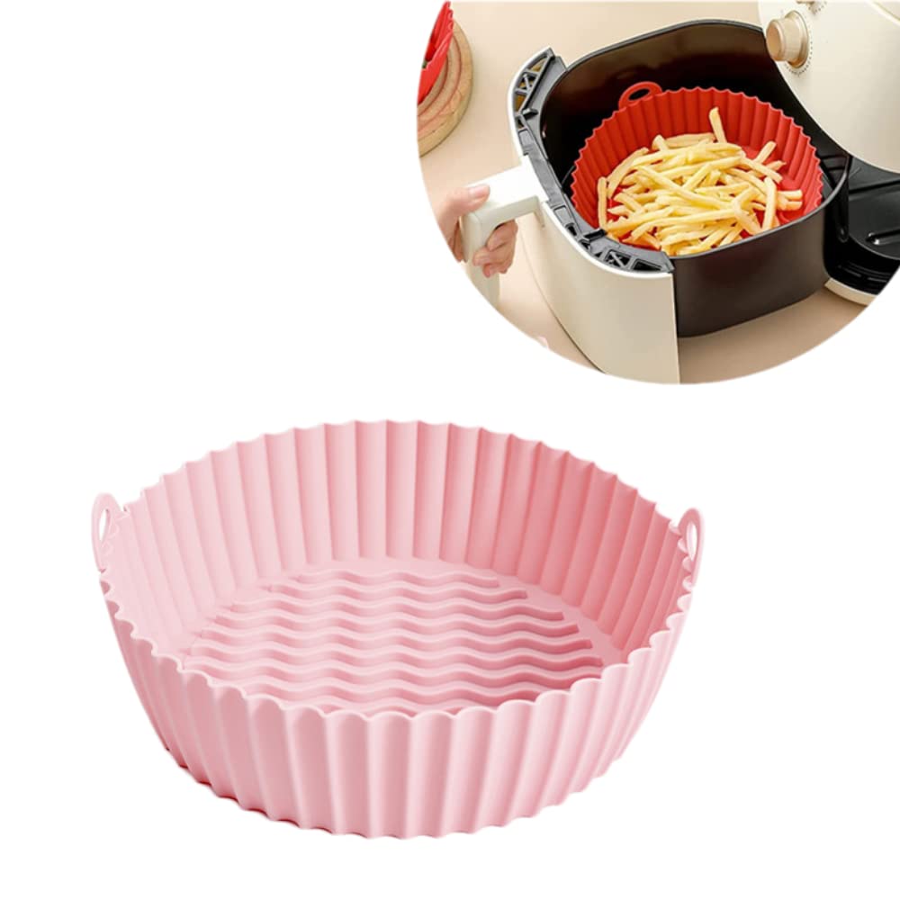 Non-Stick Air Fryer Silicone Liner - 7.5 Inch Food Grade Reusable Silicone Pot for Air Fryer Oven, Round Basket Bowl Accessory (Pink) - Perfect for Healthy Cooking, Baking, and Easy Cleanup