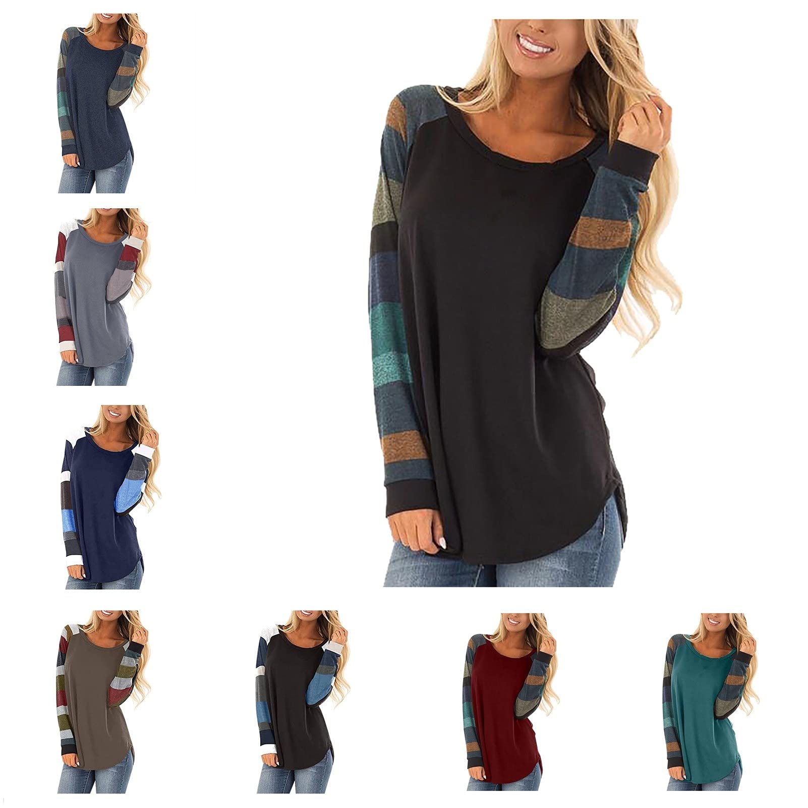 Women's Long Sleeve T-Shirt - Striped Casual Blouse Pullover Sweatshirt for Everyday Wear | Perfect for Office, Outings & Layering