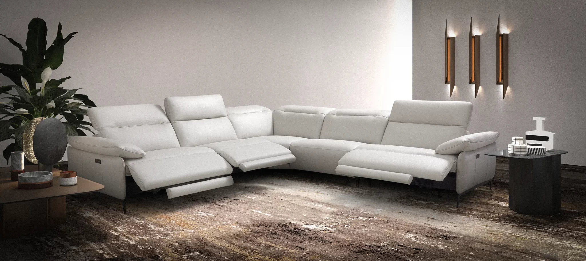 INCANTO I845 5-Piece Sectional Sofa with 3 Recliners - Modern L-Shaped Living Room Furniture for Family Movie Nights & Entertaining Guests