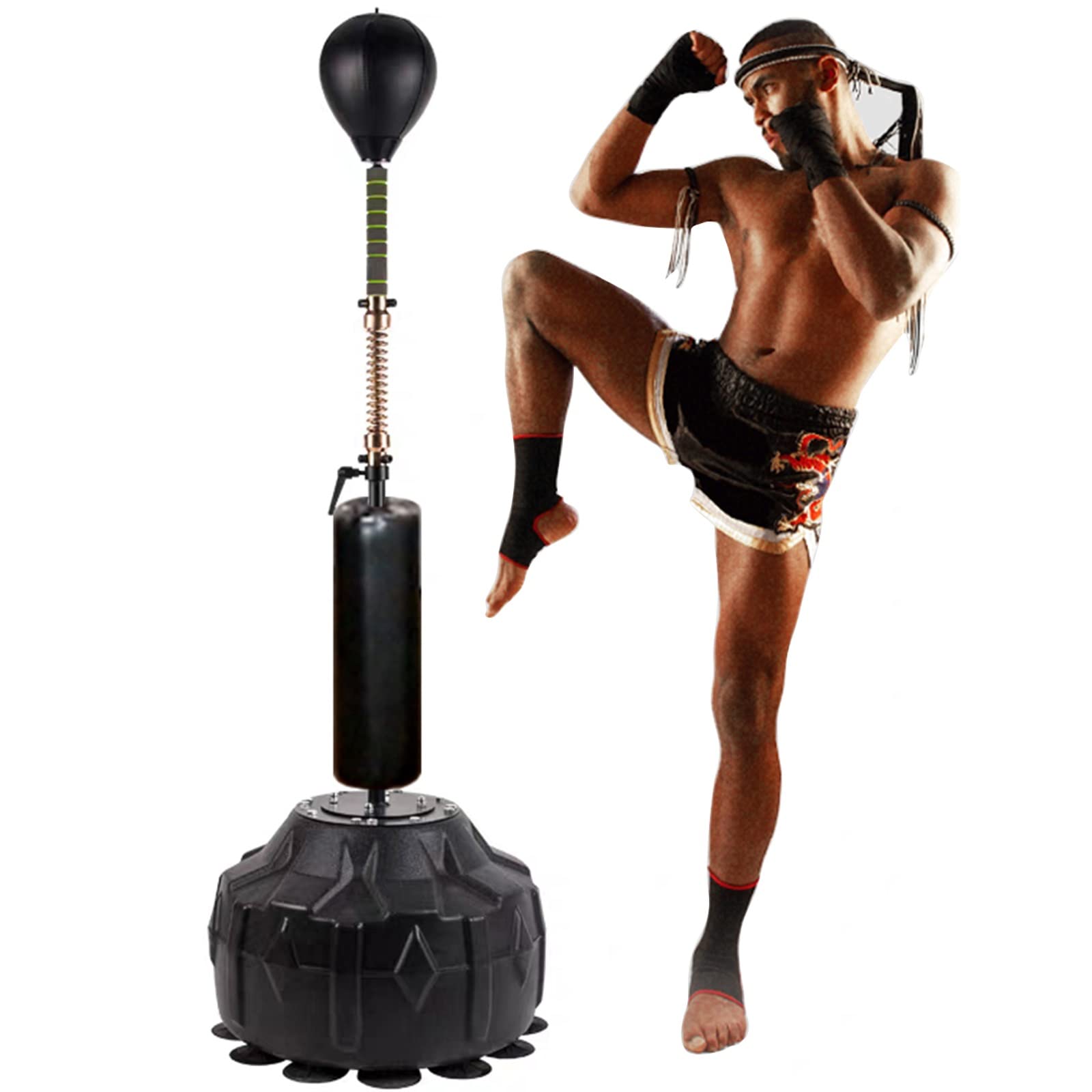Adjustable Height Boxing Speed Trainer Reflex Ball & Cobra Bag with Stand - Secure Suction Cups for Home Gym, Boxing Equipment (Black) | Perfect for Speed Training, Reflex Improvement & Home Workouts