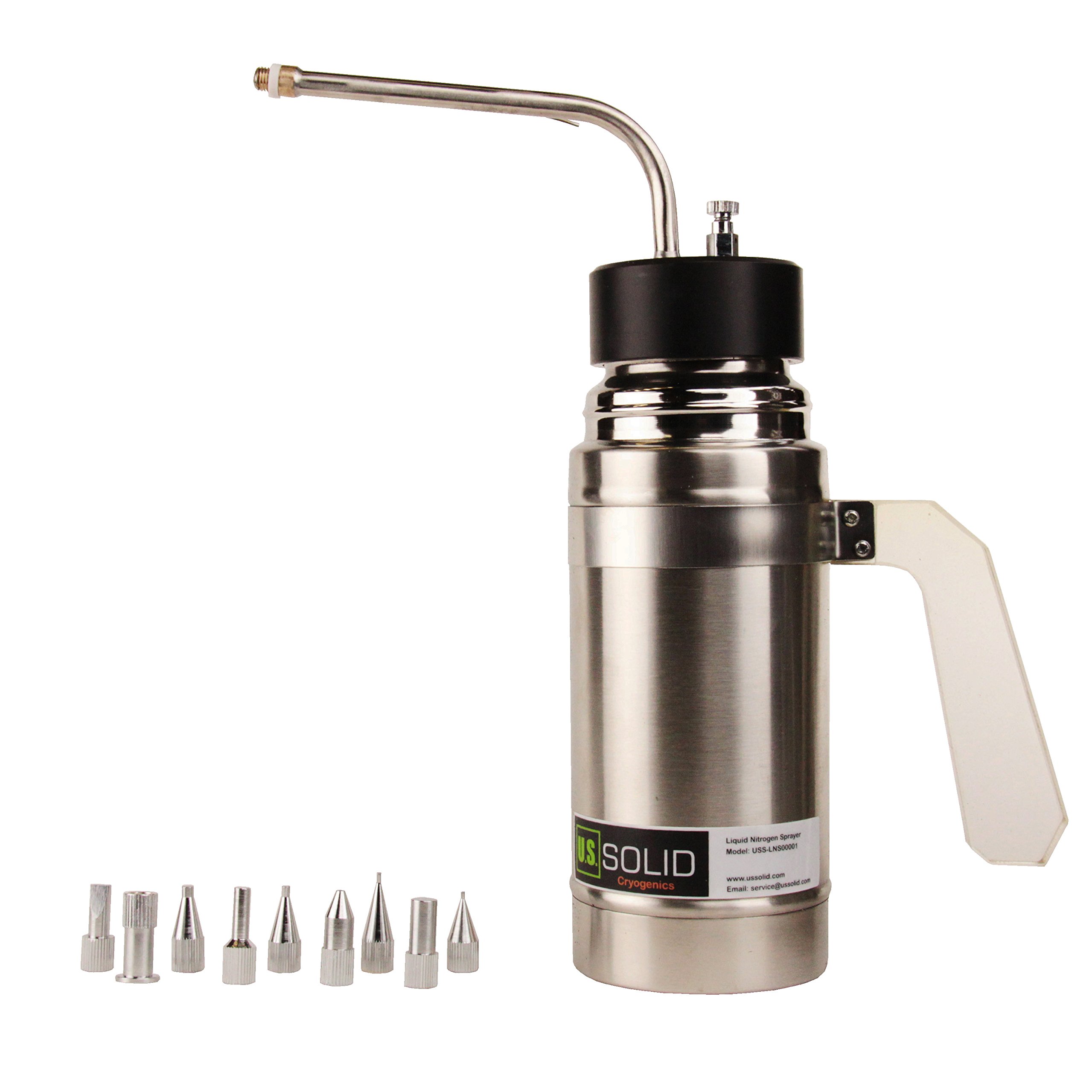 U.S. Solid 500ml (16oz) Liquid Nitrogen (LN2) Sprayer - Professional Cryotherapy Freeze Treatment Kit with 9 Freeze Heads & Empty Tank - Perfect for Wart Removal, Skin Tag Treatment & Dermatology Procedures