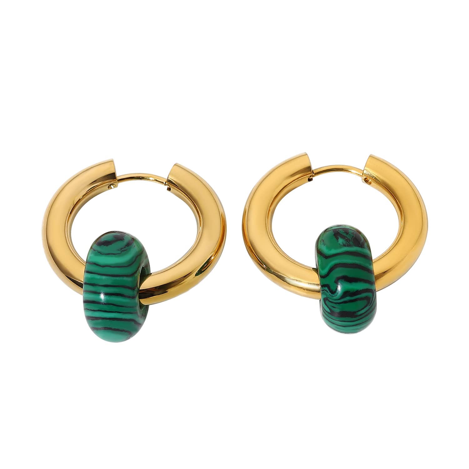 18K Gold PVD Plated Stainless Steel Hoop Earrings - Round Huggie Earrings for Women & Girls - Thick Chunky Athflow Jewelry - Perfect for Everyday Wear, Parties & Gifts