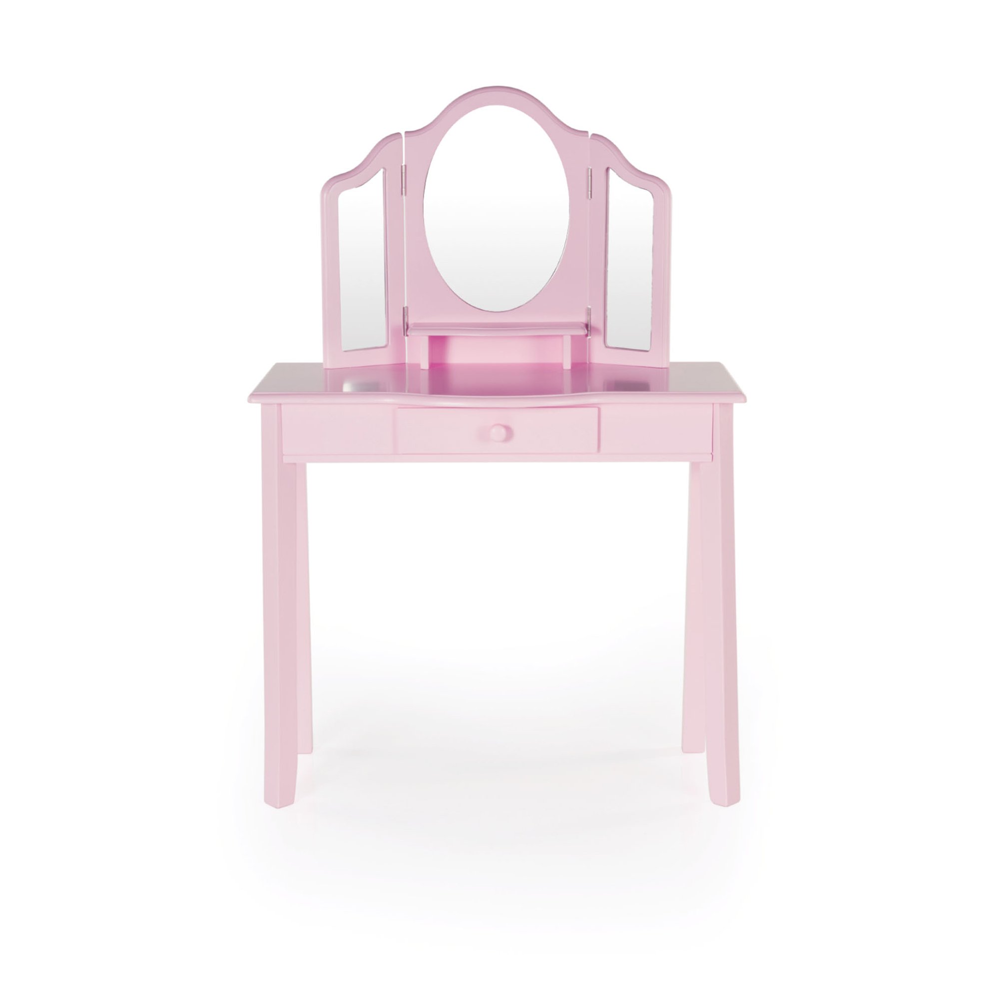 Guidecraft Pink Wooden Vanity & Stool Set for Girls Ages 3-8 - Princess Pretend Play Makeup Table with Mirror, Storage Drawer & Matching Chair - Perfect for Bedroom Decor, Birthday Gifts & Imaginative Play