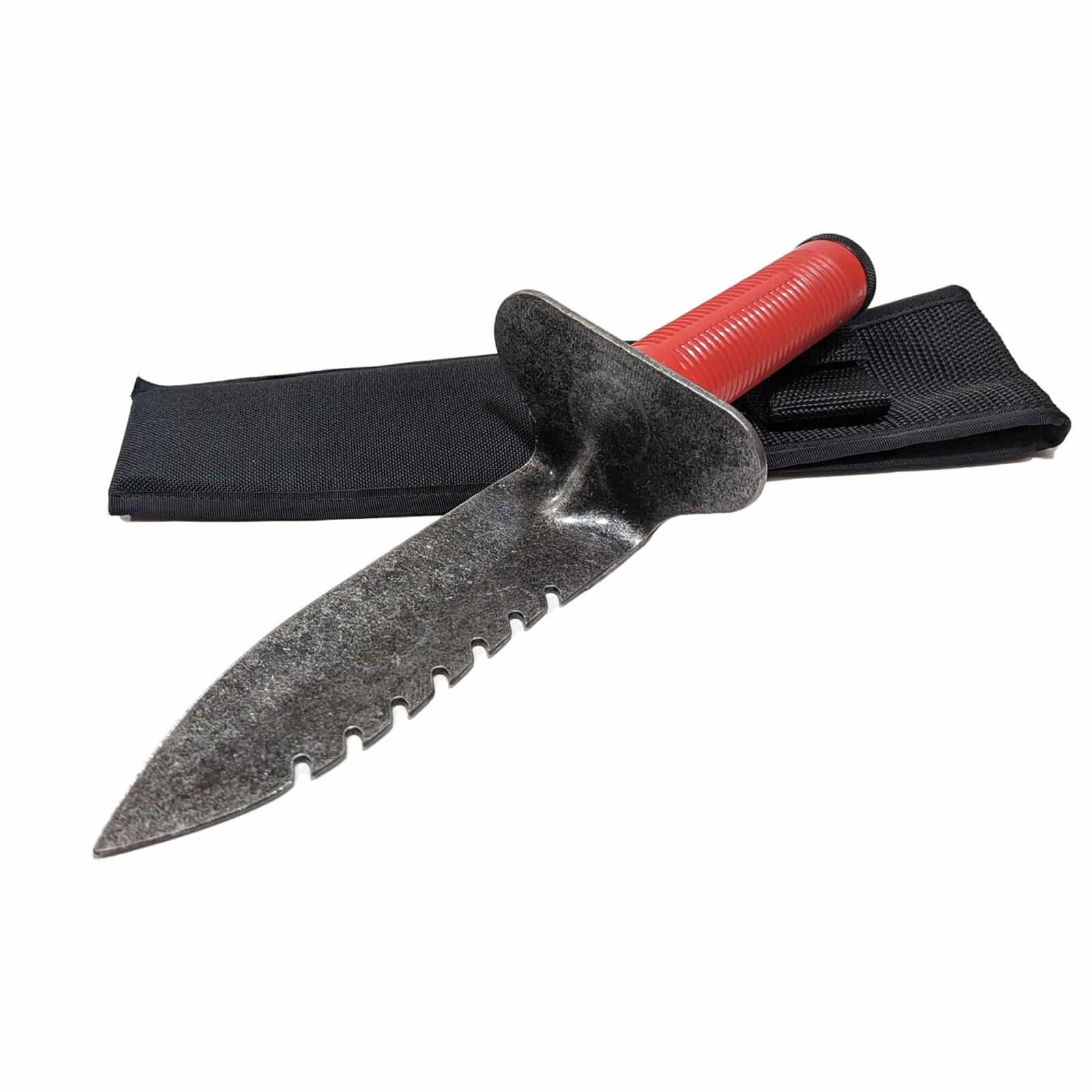 Lesche Model 76 Left-Handed Serrated Digging Tool with Hollow Handle, Screw-On Cap & Belt Sheath - Ideal for Metal Detecting, Archaeology & Outdoor Treasure Hunting