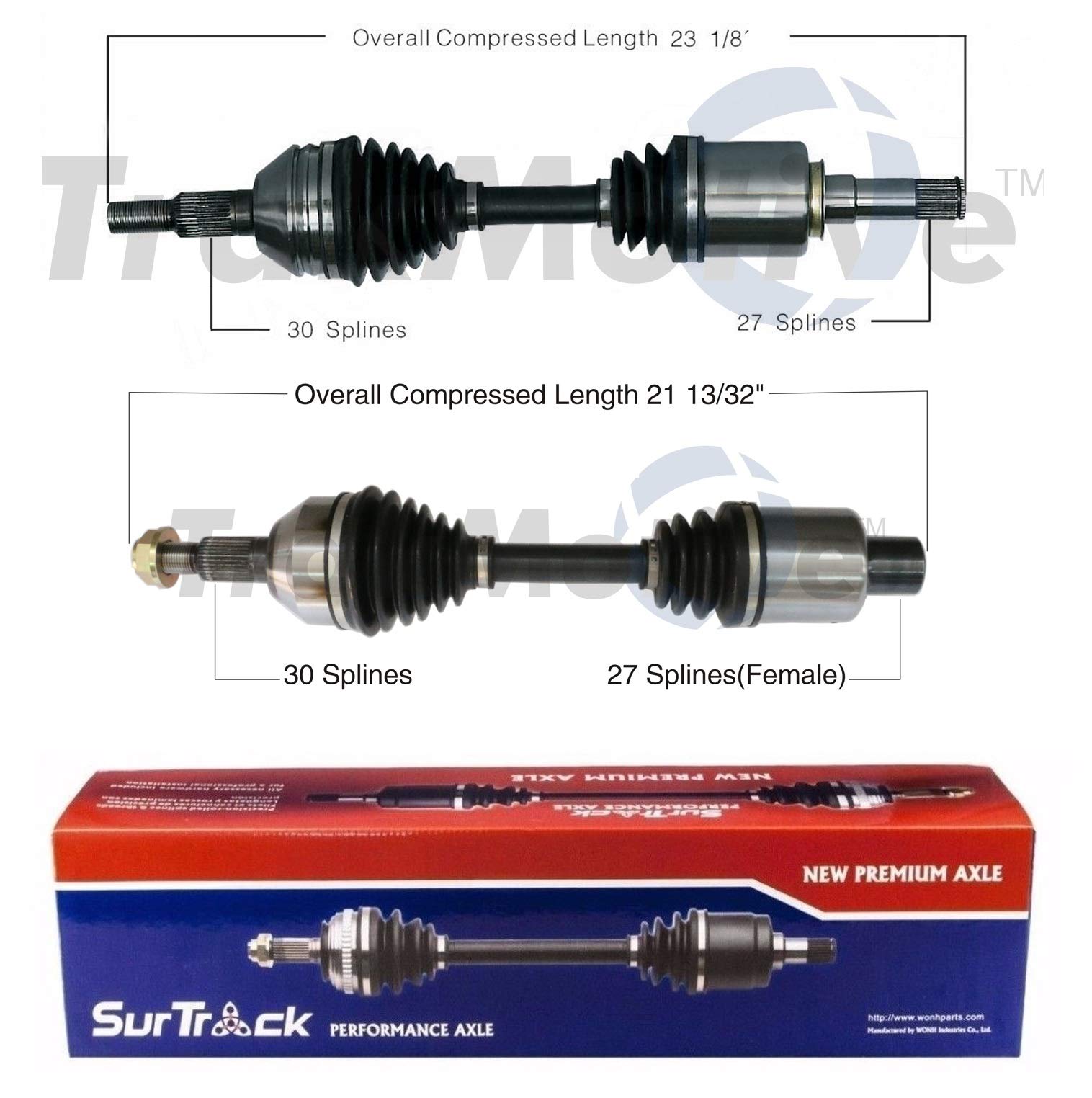 SurTrack Pair of 2 Front CV Axle Shafts for Chevrolet Pontiac 6T70 FWD Auto Transmission - Perfect for Smooth Ride & Vehicle Maintenance | Replacement Parts for Opt. MH2 Trans.