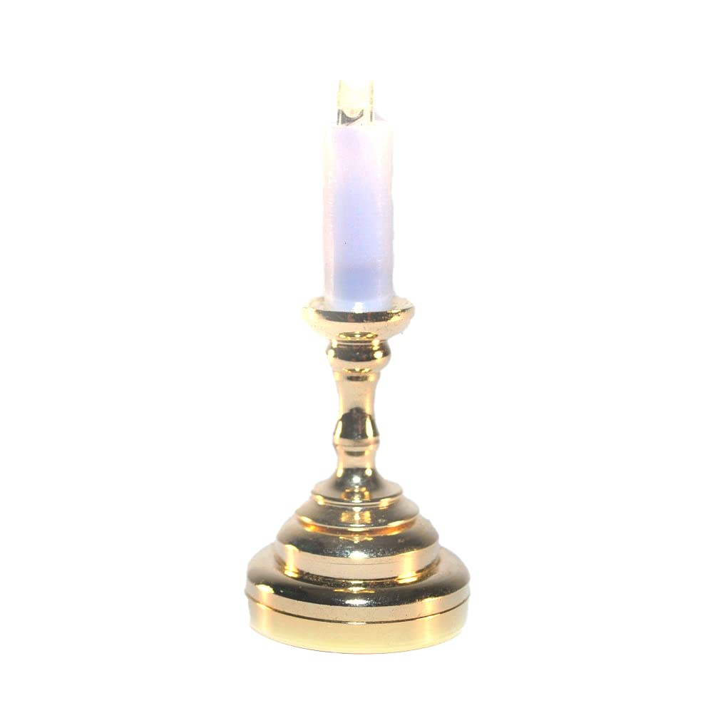 Melody Jane Dollhouse Miniature Single Brass Candlestick Lamp with LED Battery Lighting - 1:12 Scale for Dollhouse Decor, Victorian Room Displays & Collectible Miniatures