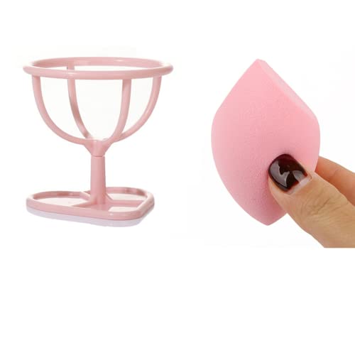 Premium Pink Makeup Sponge Set with Powder Puff, Drying Holder & Display Stand | Beauty Blender Egg Pad & Cosmetic Sponge Case | Perfect for Makeup Artists & Home Vanity Organization