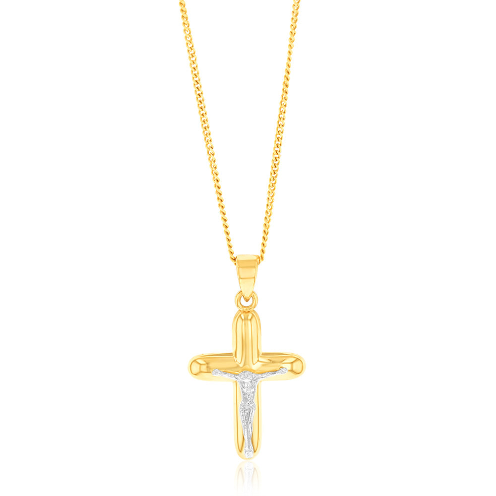 9ct Yellow and White Two-Tone Gold 25mm x 20mm Crucifix Pendant - Perfect for Religious Jewelry, Gifts, and Everyday Wear