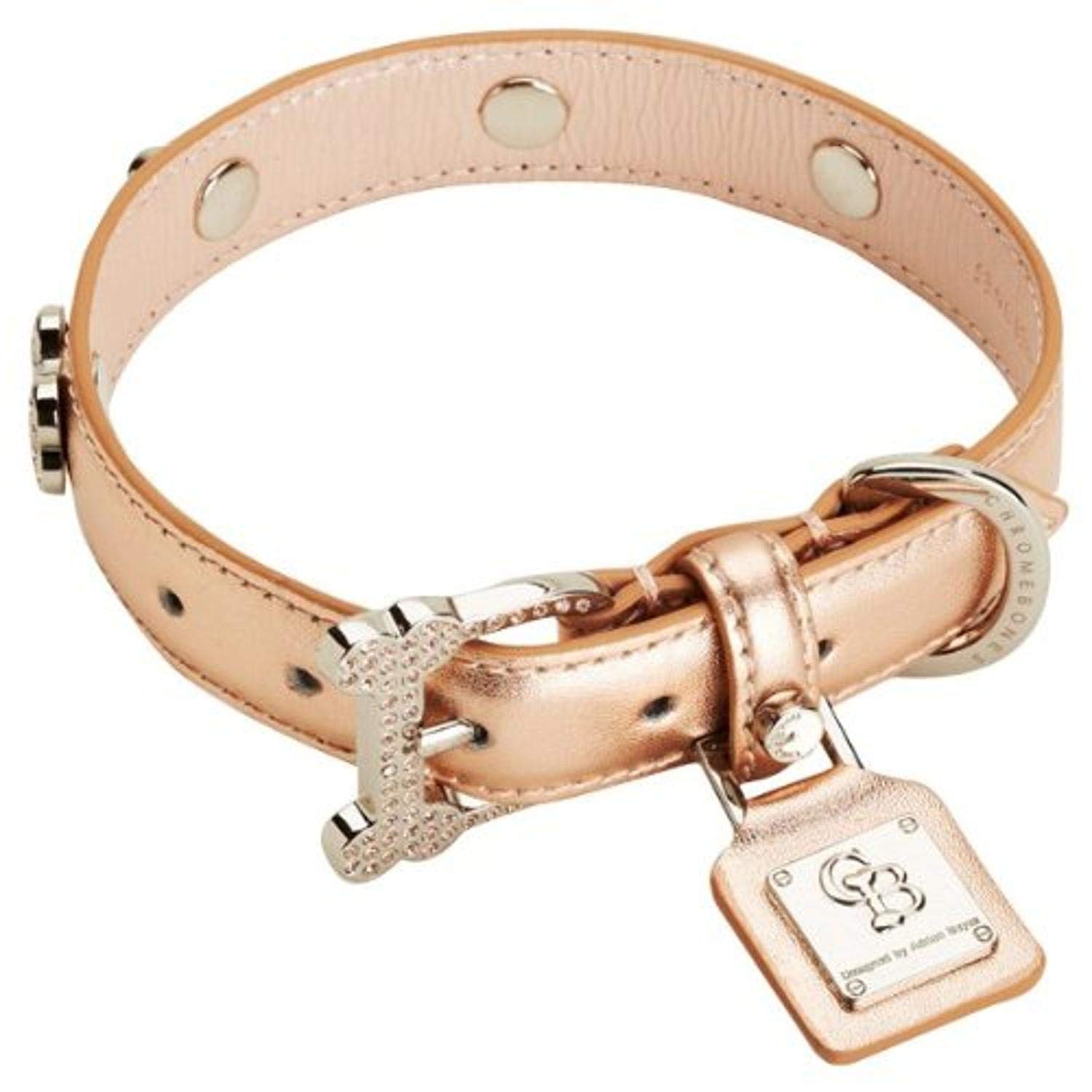 Chrome Bones Oro Diamonds Pet Collar - Small Rose Gold Luxury Dog Collar for Small Dogs | Perfect for Daily Walks, Special Occasions & Fashion Accessories