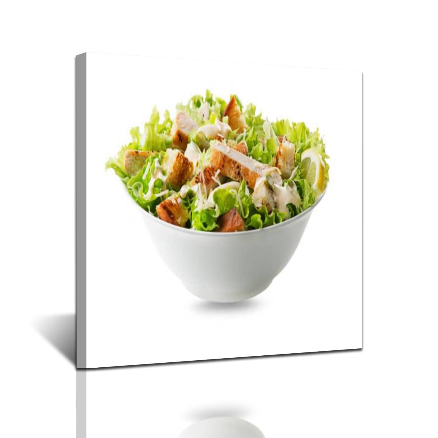 Caesar Salad with Grilled Chicken & Croutons Wall Art - Premium Canvas Painting for Living Room & Bedroom Decor - Framed Home Art Prints - Perfect Gift for Kitchen & Dining Room Wall Decor