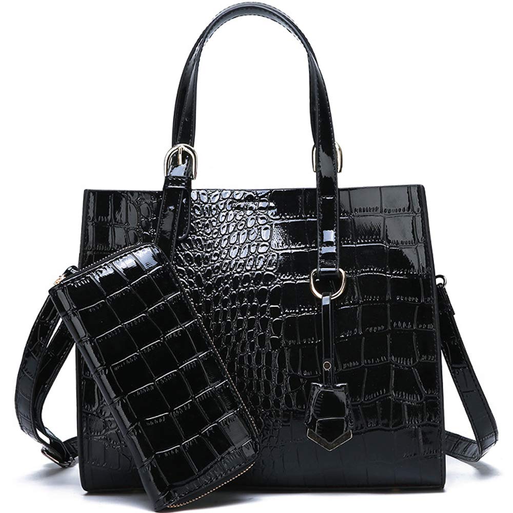 Women's PU Leather Crocodile Pattern Handbag Set - 2 Piece Shoulder Bag & Clutch Purse with Wallet for Work, Party, and Daily Use