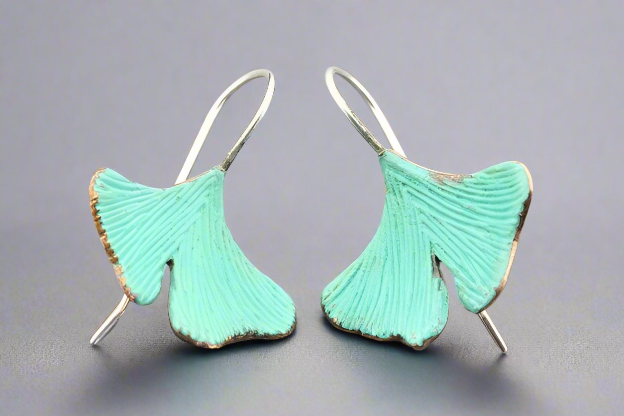 Large Copper Patina Ginkgo Leaf Earrings for Women - Handmade Boho Dangle Earrings - Perfect for Fall Fashion & Holiday Gifts