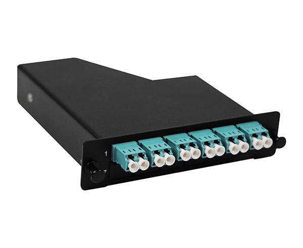 MTP® Elite Cassette 1x12 Fiber MTP/PC Male Connector (Pinned) to LC/UPC 12-Fiber Multimode OM3 50/125um Aqua Patch Cable - LGX Compatible, A Polarity for Data Center & High-Speed Network Applications