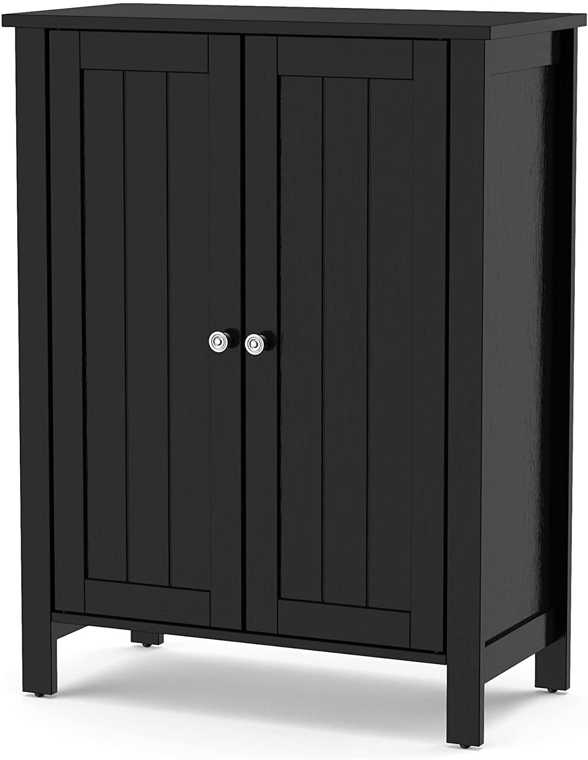 LUARANE Wooden Bathroom Floor Storage Cabinet - Double Door Side Organizer with Adjustable Shelves, Freestanding Entryway Living Room Kitchen Storage Cabinet (Black) - Perfect for Bathroom Essentials, Entryway Shoes & Living Room Decor Organization