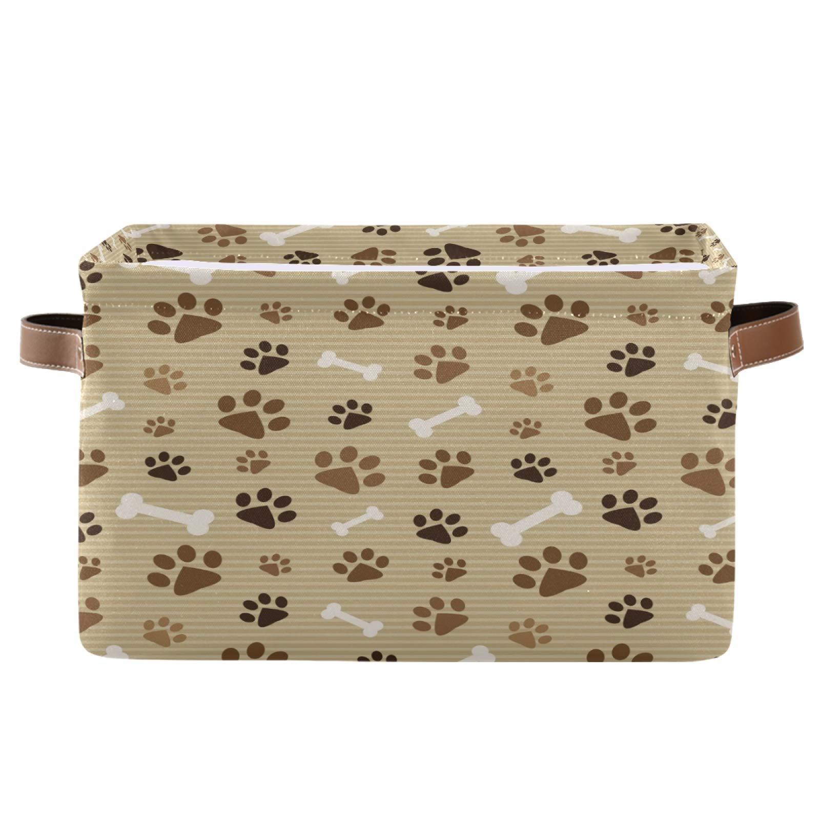 Durable Collapsible Storage Basket with Dog Paw Print - Canvas Toy Organizer Bin with Handles for Shelf, Closet, Bedroom & Home Office - Perfect for Pet Supplies, Kids' Toys & Home Organization