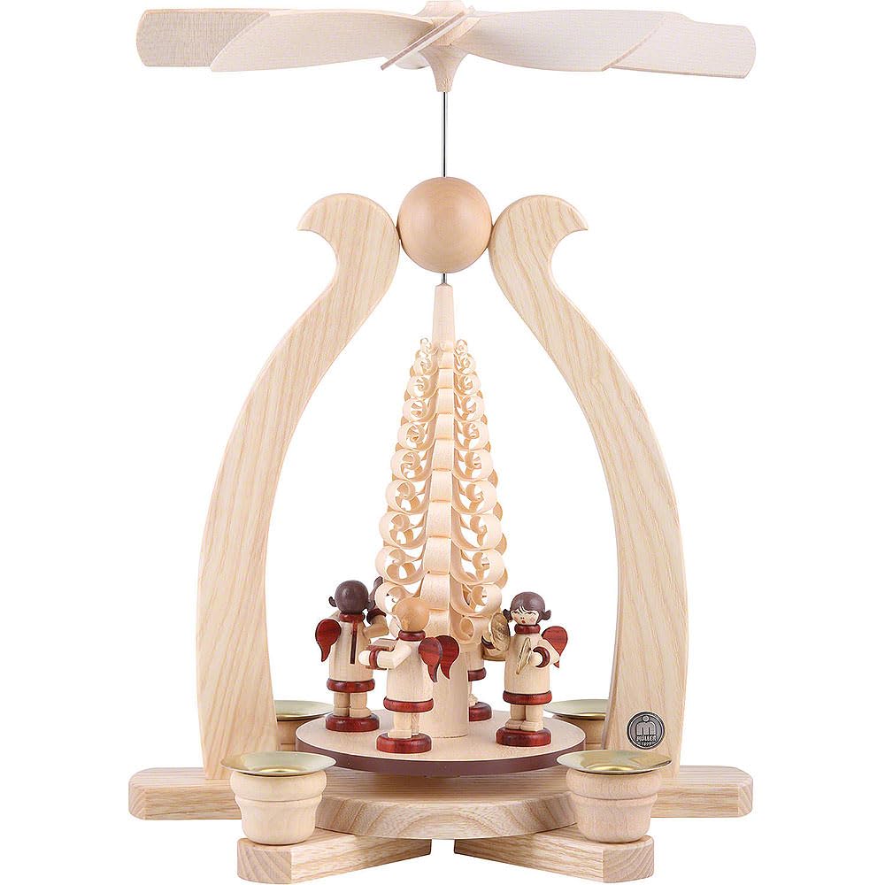 Original Erzgebirge German Christmas Pyramid Arch with Music-Playing Angels - 11 Inch Handcrafted Wooden Nativity Scene Decor for Holiday Tabletop, Mantel & Festive Home Decor