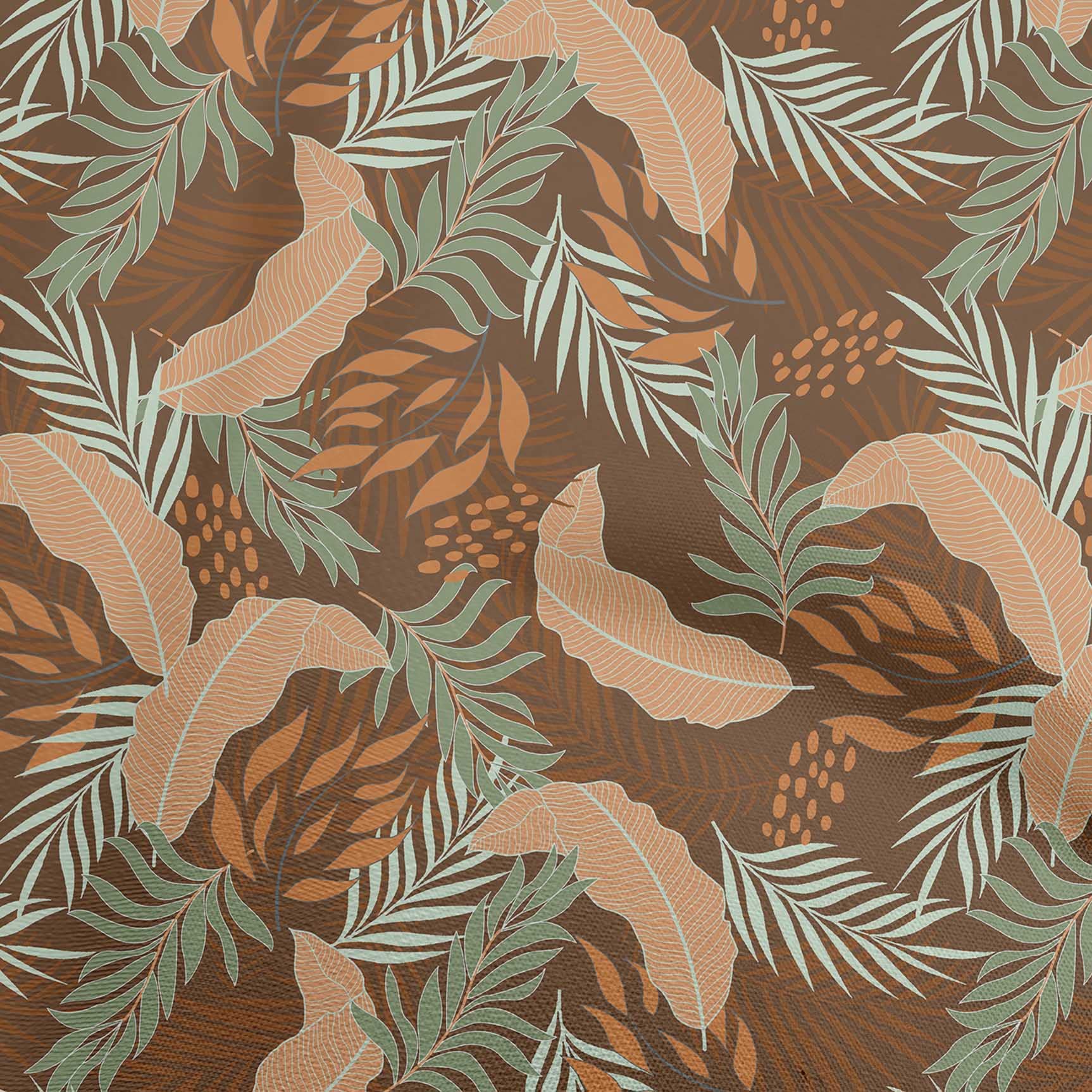 oneOone Silk Tabby Orange Fabric with Tropical Leaf Print - 42 Inch Wide for DIY Clothing & Sewing Projects - Perfect for Dresses, Scarves, and Home Decor