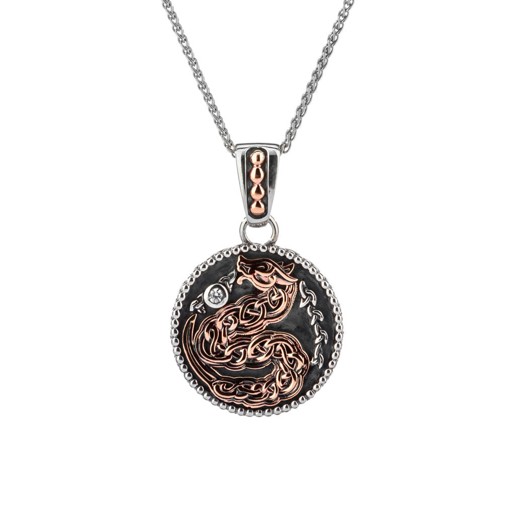 Silver & Yellow or Rose Gold Reversible Dragon Pendant Necklace - Small Medallion for Men & Women - Perfect for Gifts, Cosplay & Fantasy Jewelry Collection