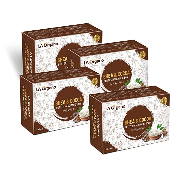Dinea Shea & Cocoa Butter Handmade Soap Bar - 4 Pack (100g Each) for Dry Skin, Moisturizing & Gentle Cleansing - Perfect for Bath, Shower & Gift Giving