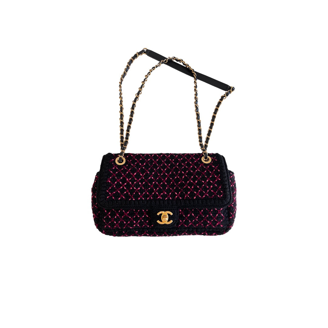 Chanel CC Chain Wool Knit Flap Bag Medium - Luxury Designer Crossbody Purse for Women | Perfect for Parties, Date Nights & Everyday Elegance