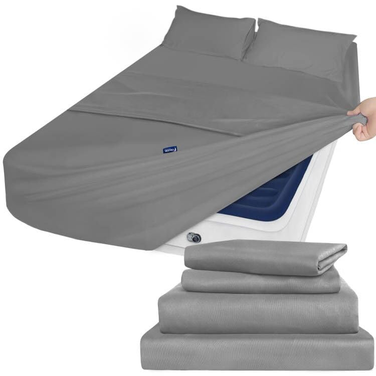 **Deep Pocket Twin Sheets Set for Kids Air Mattress - 4-Piece Fade-Resistant Bedding Set Fits 16-24 Inch Pillow Top Mattress (Grey) - Perfect for Sleepovers, Travel & Kids' Rooms**