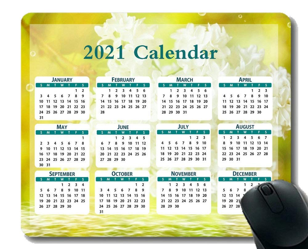 2021 Floral Rose Bloom Gaming Mouse Pad with Holiday Calendar - Soft Non-Slip Surface for PC, Laptop, Office & Home Decor (Rose White Nature Flower Design) - Perfect for Gamers, Workstations & Gift Giving