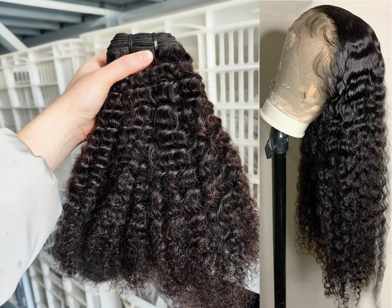 10 10 10 Inch Mongolian Afro Kinky Curly Human Hair Bundles + 26 Inch Water Wave Lace Front Wigs | 100% Human Hair Wigs for Women | Perfect for Daily Wear, Cosplay & Special Occasions