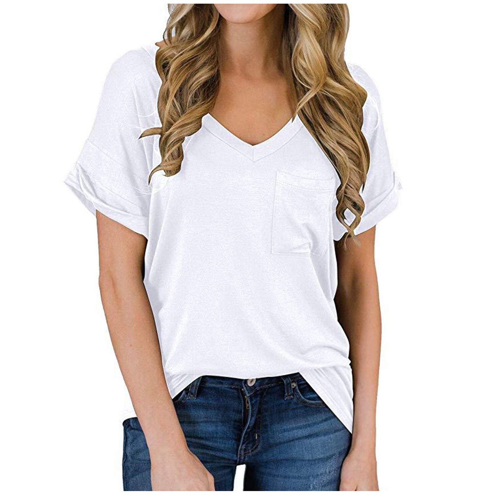ZEFOTIM Women's Summer Tops - Fashion Solid Color Ruffled Pocket Long Sleeve V-Neck Blouse | Casual Office Wear & Date Night Outfit