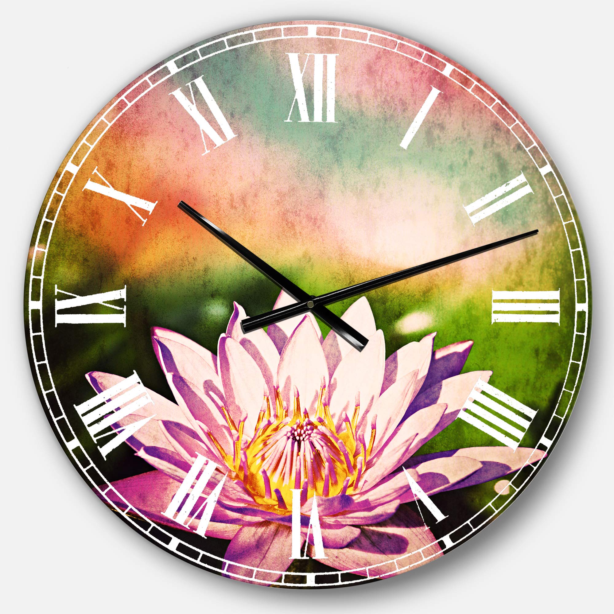Designart Purple Lotus Abstract Wall Art Round Metal Clock - Traditional Home Decor for Living Room, Bedroom & Office | Perfect for Modern Spaces & Zen Interiors