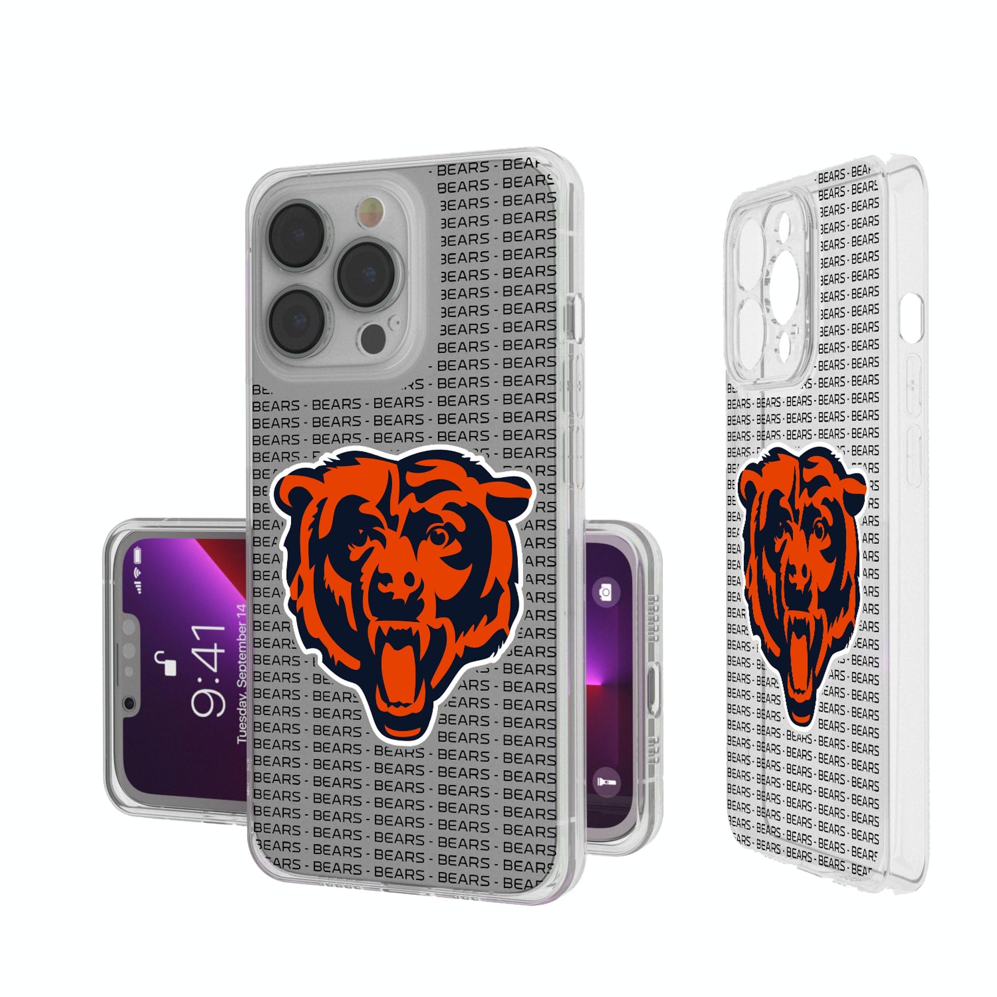 Chicago Bears iPhone Clear Case with Text Backdrop - Slim Protective Cover for iPhone 13/14/15 Pro Max - Perfect for Game Day & Everyday Use
