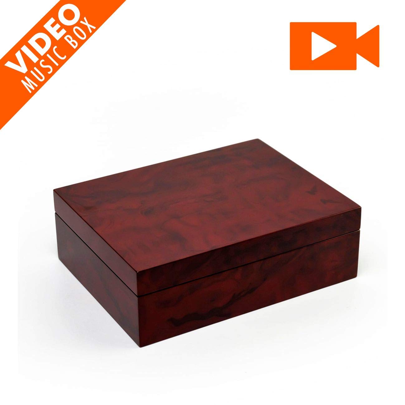 18-Note Hi-Gloss Burl Wood LCD Jewelry Music Box with 7
