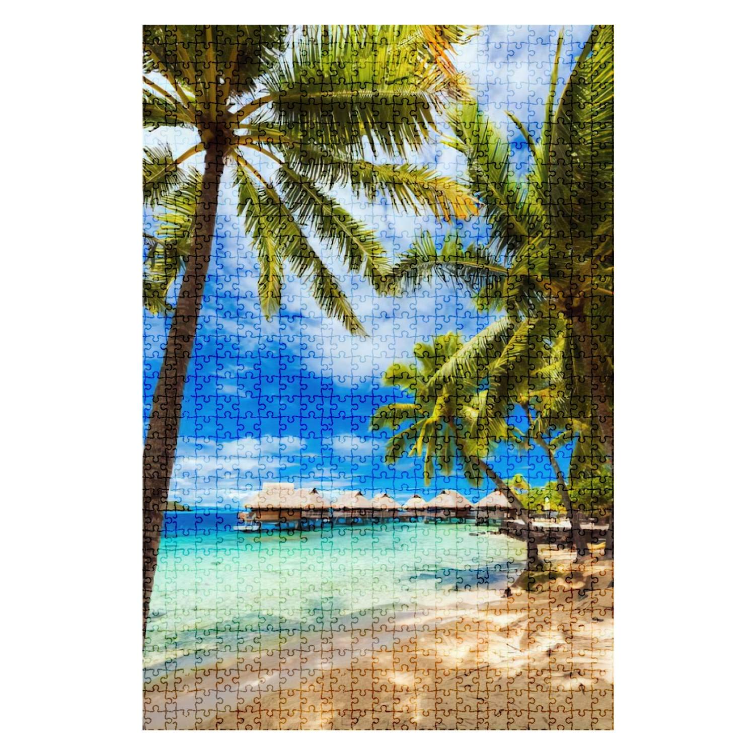 1000-Piece Wooden Jigsaw Puzzle - Bora Bora Beach with Palm Trees Scenery | Adult & Kids DIY Toy | Perfect for Family Game Night, Stress Relief & Home Decor