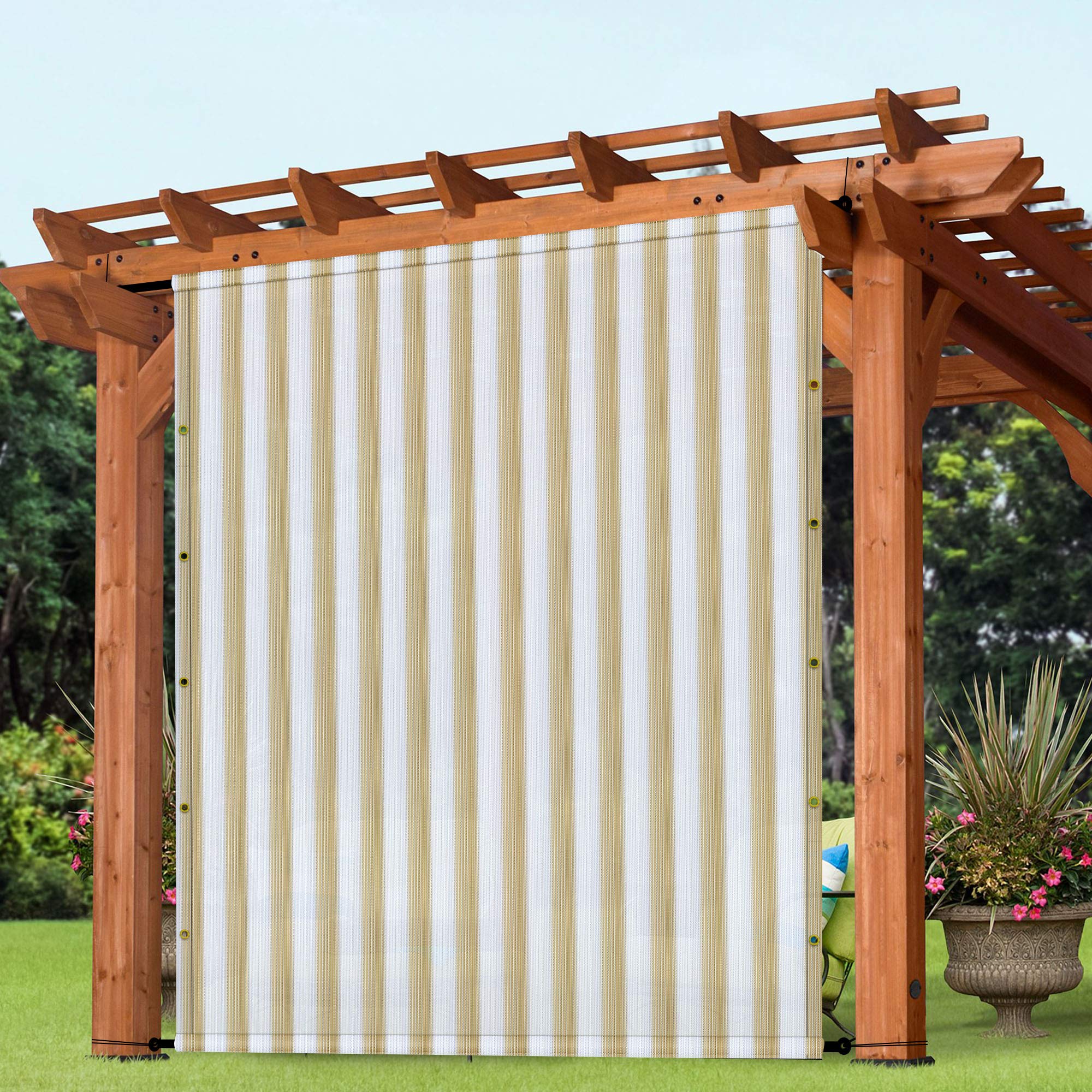 Universal Pergola Canopy Cover 9'x17' Beige & White - Patio Shade for Deck, Porch