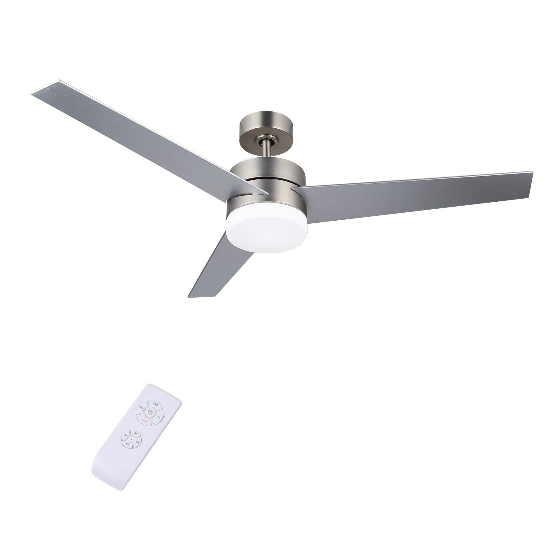 VONLUCE 52-inch Modern Ceiling Fan with LED Light & Remote Control - 3-Blade Low Profile Design, Brushed Nickel Steel Body, 15W LED Panel & Glass Shade, 120V - Perfect for Living Room, Bedroom, and Office Spaces