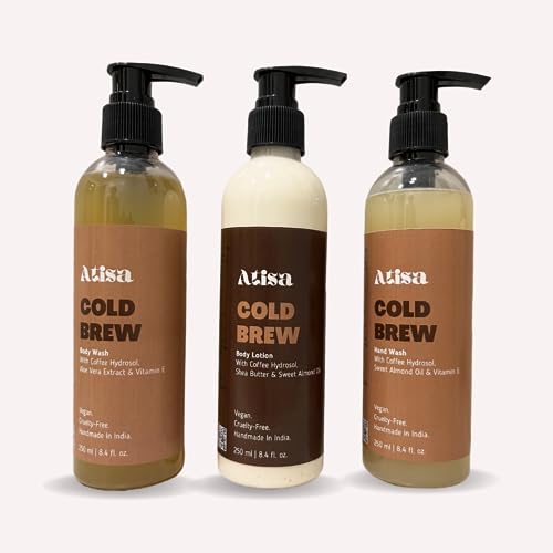 Atisa Cold Brew Body Wash, Body Lotion & Hand Wash Set - 3-Piece Coffee Scented Skincare Bundle for Men & Women - Perfect for Shower, Bath & Daily Hydration