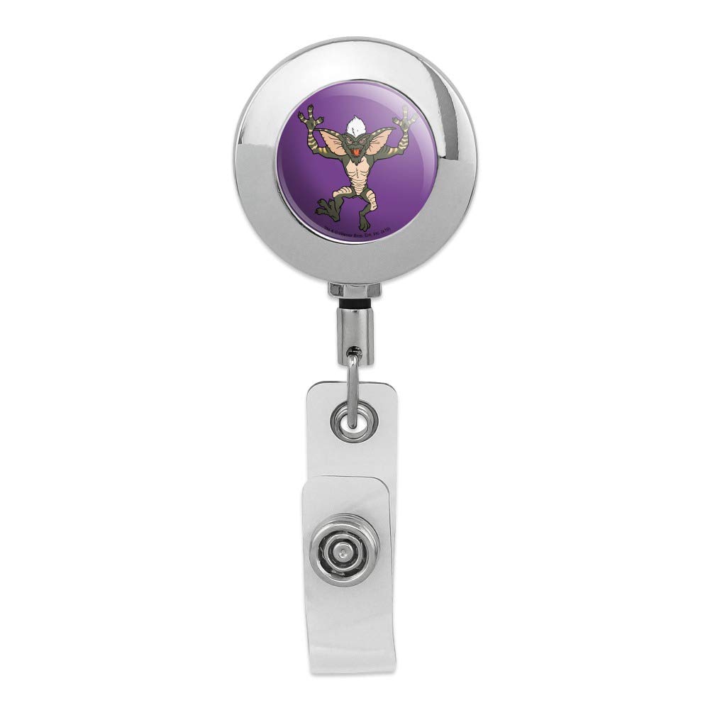 Premium Retractable Badge Reel with Gremlins Stripe Design - Chrome Metal ID Card Holder Clip for Work, Events, and Security Accessories