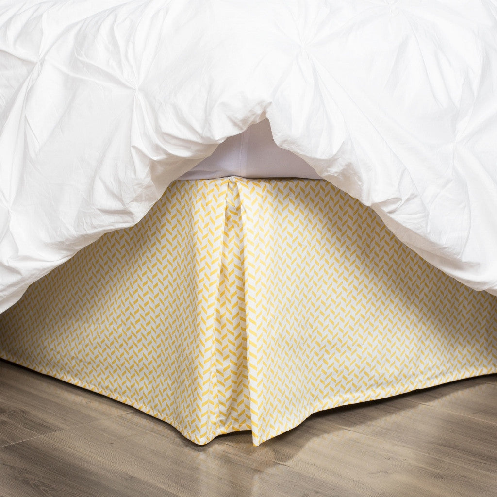 Yellow Herringbone Bed Skirt - Premium Fitted Dust Ruffle for Queen/King Size Beds - Perfect for Bedroom Decor & Hotel Style Makeover