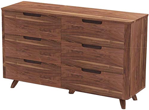 6-Drawer American Wood Double Dresser in Brown - Solid Wood Bedroom Furniture for Storage & Organization - Perfect for Master Bedroom, Guest Room, or Nursery