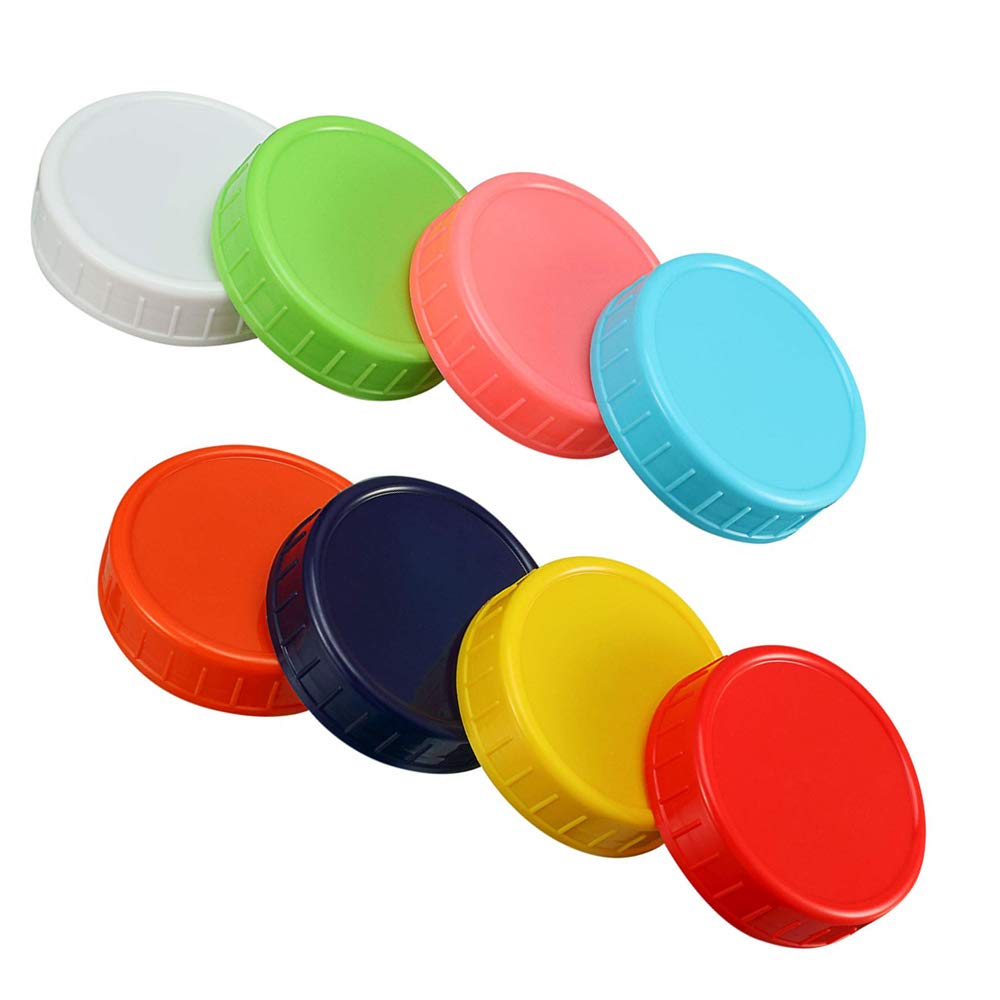 8-Pack Colored Plastic Mason Jar Lids - 70mm Regular Mouth Canning Jar Lids with Anti-Scratch Surface - Perfect for Food Storage, DIY Crafts & Home Organization (Set of 8)
