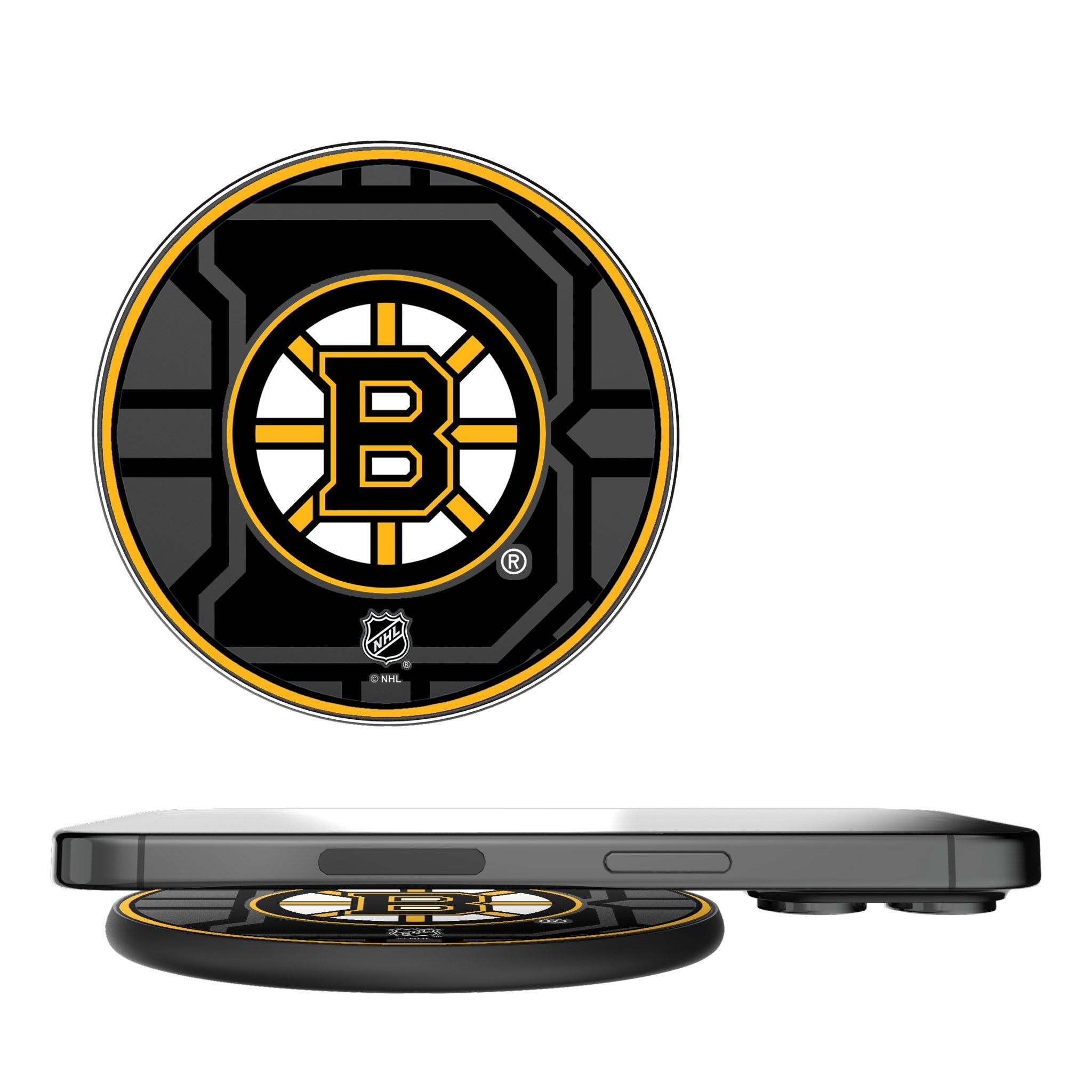 Boston Bruins Monocolor Tilt 15W Fast Wireless Charger - Qi Certified Phone Charging Stand for iPhone, Samsung, AirPods - Perfect for Home, Office & Nightstand Charging