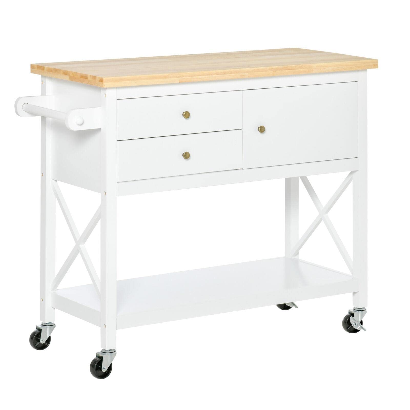 Mobile Kitchen Island Cart with 2 Drawers, 1 Cabinet & Storage Shelf - Rolling Kitchen Trolley with Wheels for Food Prep, Dining & Extra Counter Space - Perfect for Small Kitchens, Apartments & Entertaining
