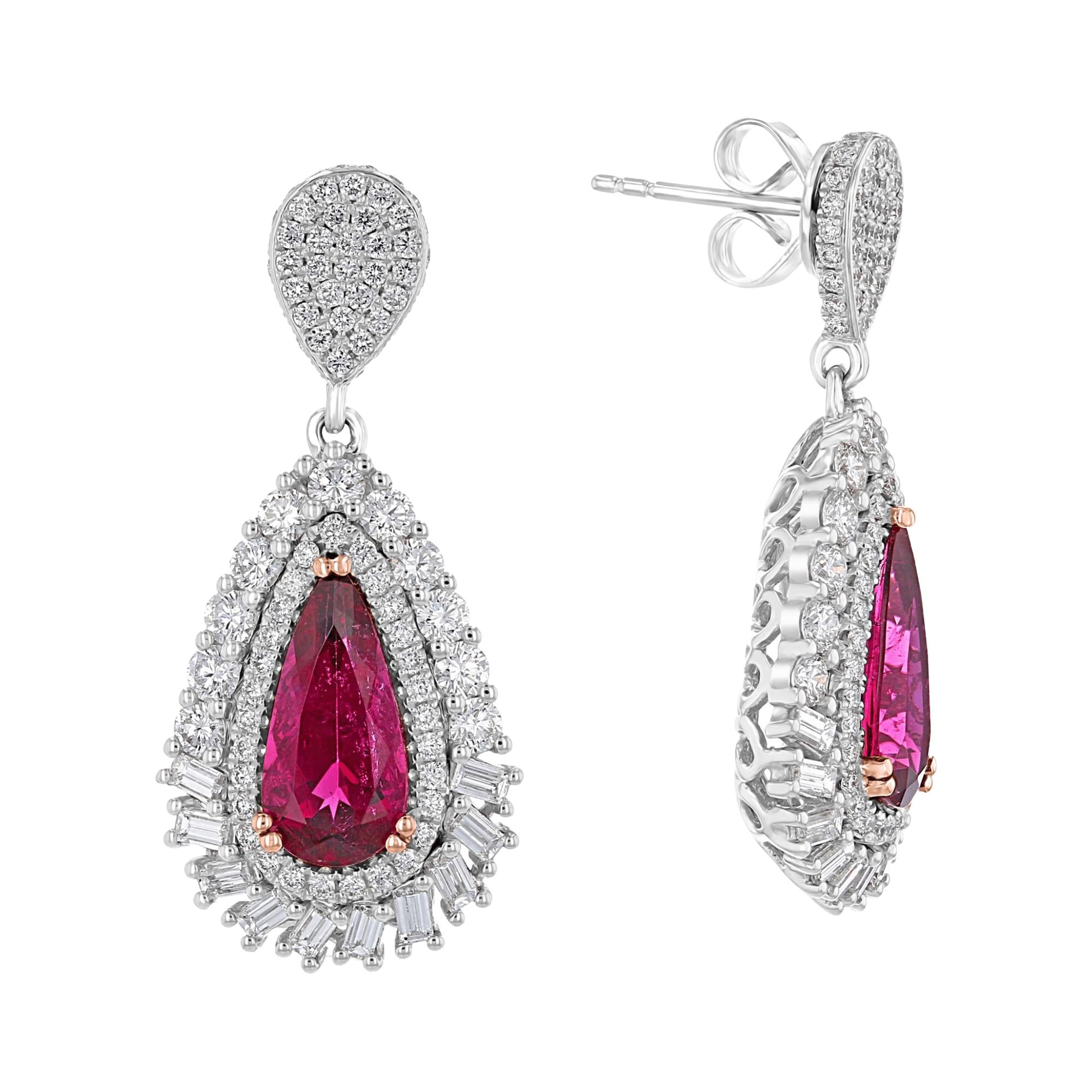 3.20 CTW Tourmaline & 2.36 CTW Diamond Halo Drop Earrings for Women - Elegant Dangling Jewelry for Weddings, Parties & Special Occasions