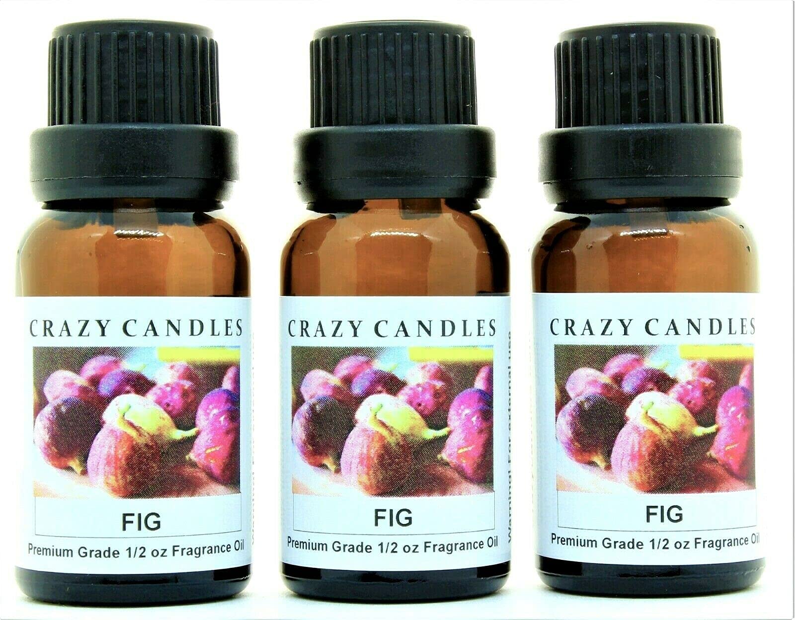 Premium Scented Fragrance Oil - Crazy Candles Fig (Made in USA) - 3 Pack of 1/2 FL Oz (15ml) Bottles for Aromatherapy, Diffusers & Candle Making