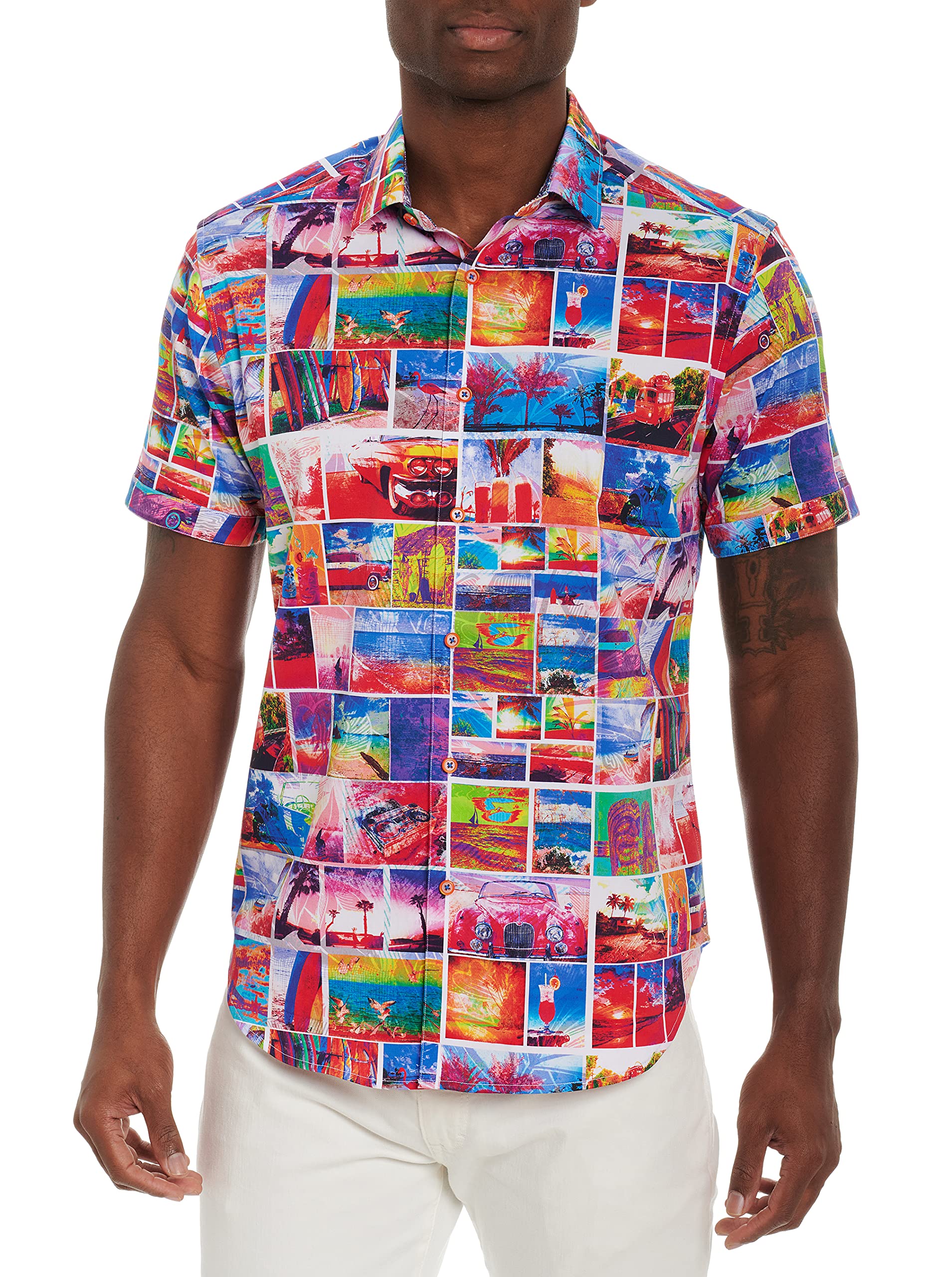 Robert Graham Men's The Getaway Short Sleeve Woven Shirt - Casual Summer Button Down for Beach Vacation & Outdoor Adventures